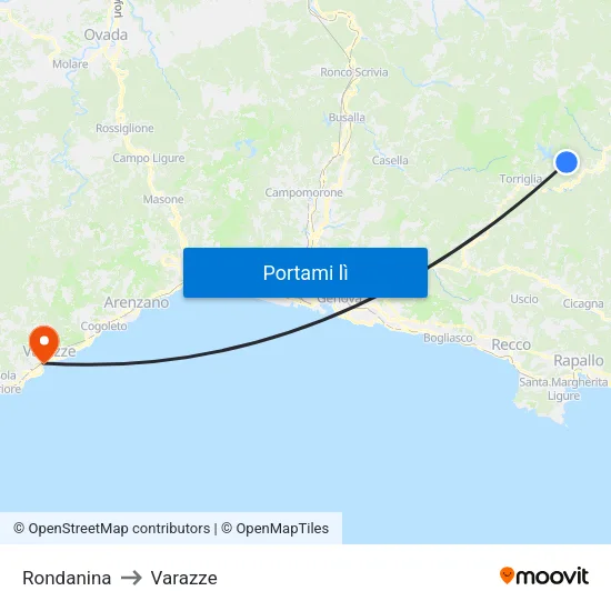 Rondanina to Varazze map