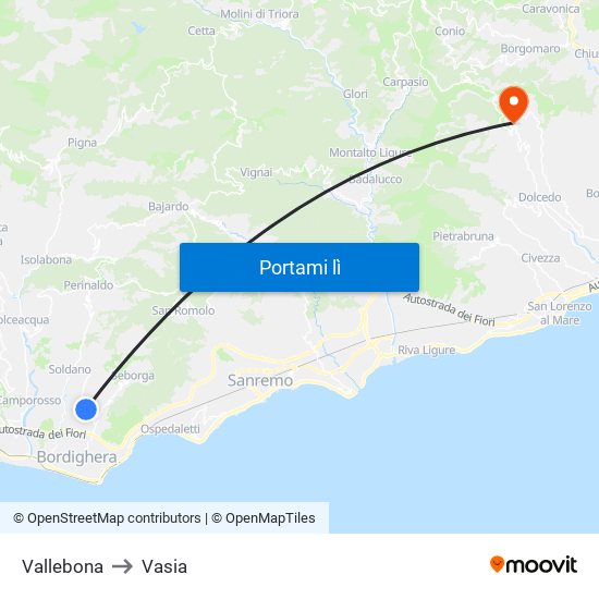 Vallebona to Vasia map