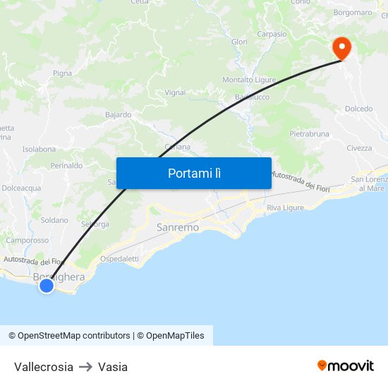 Vallecrosia to Vasia map
