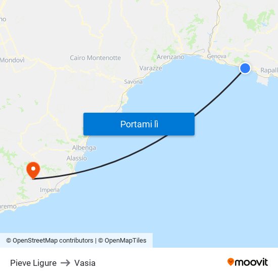 Pieve Ligure to Vasia map