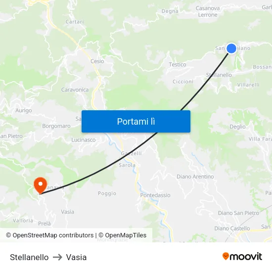 Stellanello to Vasia map