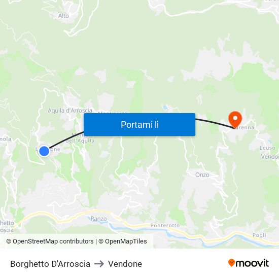 Borghetto D'Arroscia to Vendone map