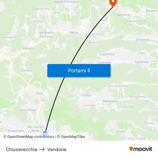 Chiusavecchia to Vendone map