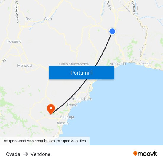 Ovada to Vendone map