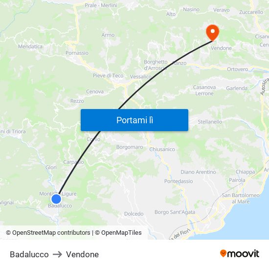 Badalucco to Vendone map