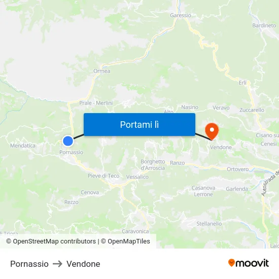 Pornassio to Vendone map