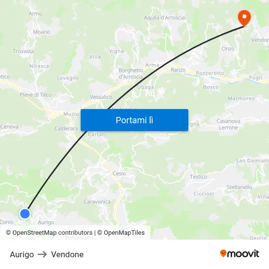 Aurigo to Vendone map