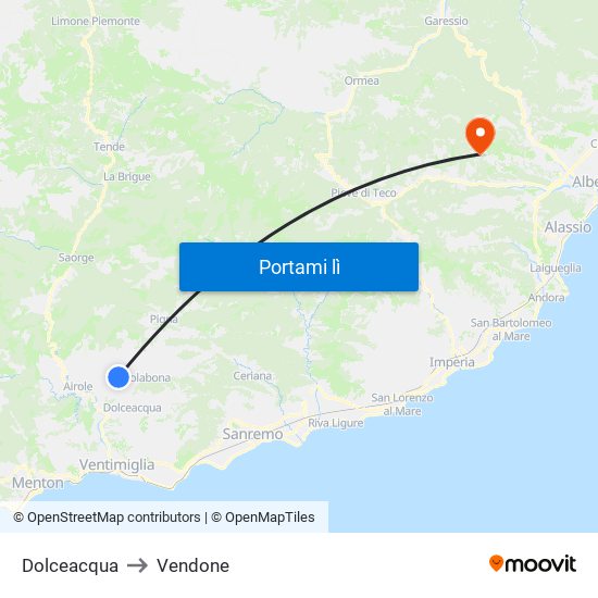 Dolceacqua to Vendone map