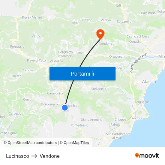 Lucinasco to Vendone map