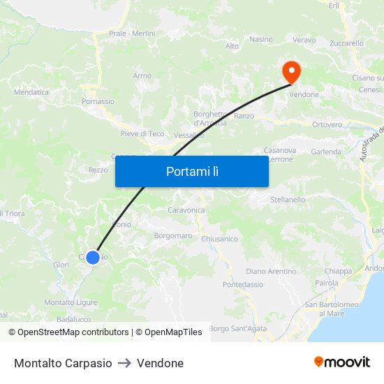 Montalto Carpasio to Vendone map