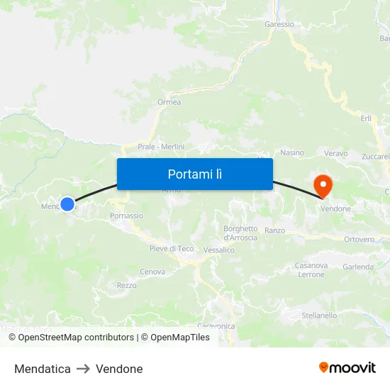 Mendatica to Vendone map