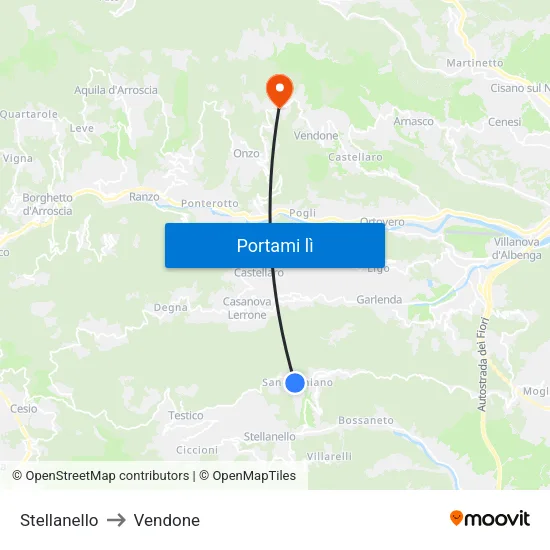 Stellanello to Vendone map