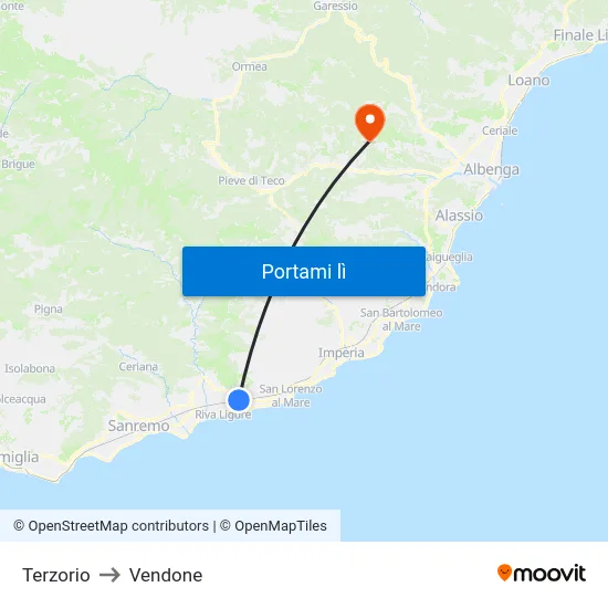 Terzorio to Vendone map
