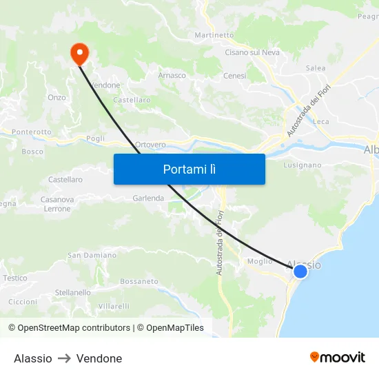 Alassio to Vendone map