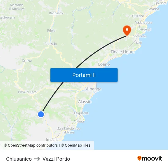 Chiusanico to Vezzi Portio map
