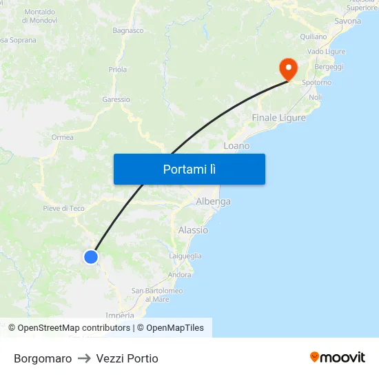 Borgomaro to Vezzi Portio map