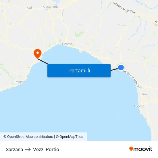 Sarzana to Vezzi Portio map