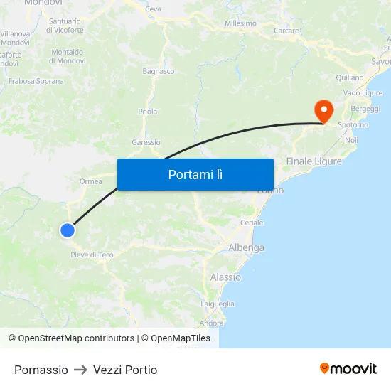 Pornassio to Vezzi Portio map