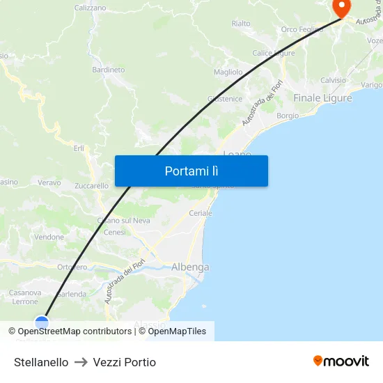 Stellanello to Vezzi Portio map