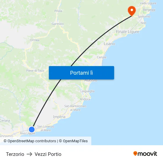 Terzorio to Vezzi Portio map