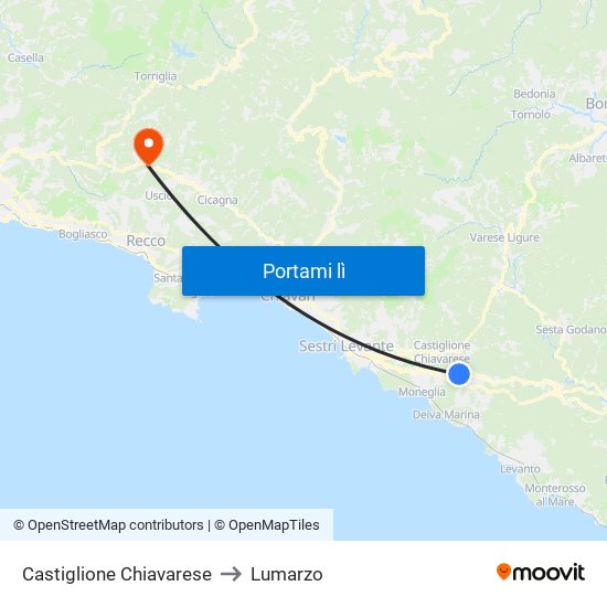 Castiglione Chiavarese to Lumarzo map