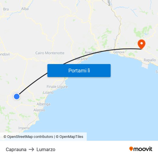 Caprauna to Lumarzo map