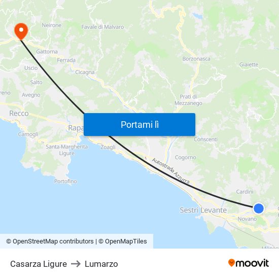 Casarza Ligure to Lumarzo map