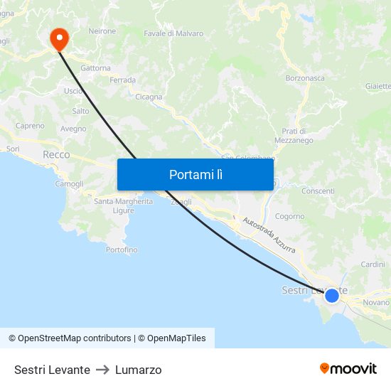 Sestri Levante to Lumarzo map