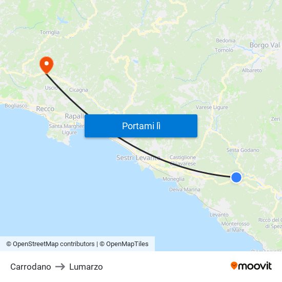 Carrodano to Lumarzo map