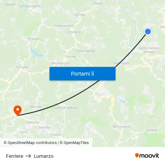 Ferriere to Lumarzo map