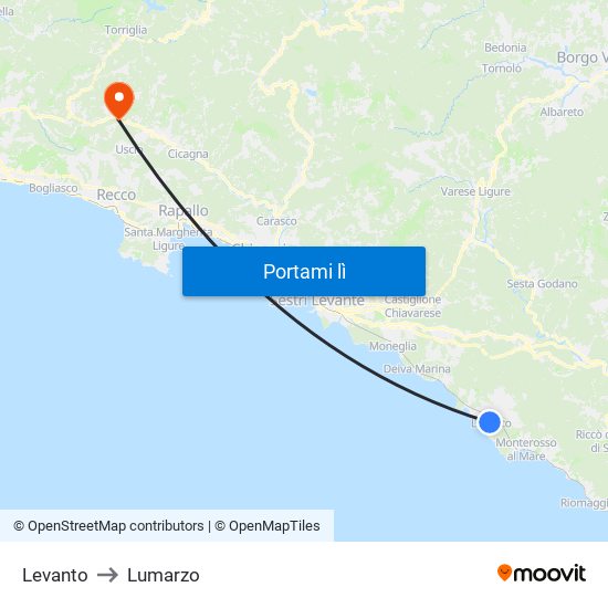 Levanto to Lumarzo map