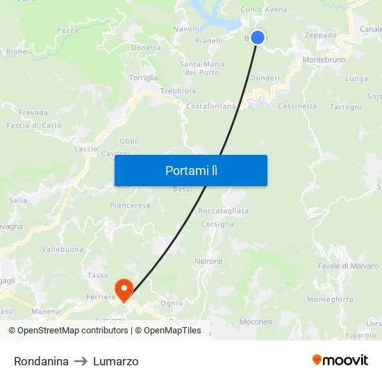 Rondanina to Lumarzo map