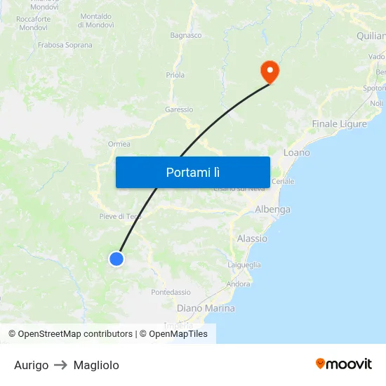 Aurigo to Magliolo map