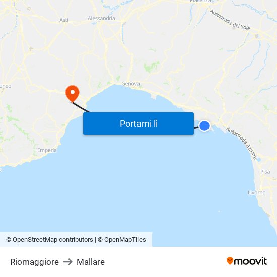 Riomaggiore to Mallare map
