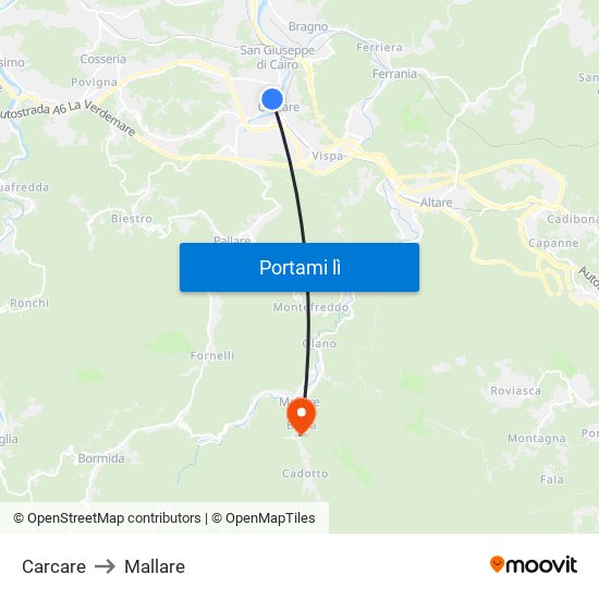 Carcare to Mallare map