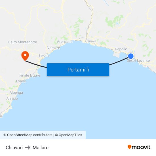 Chiavari to Mallare map
