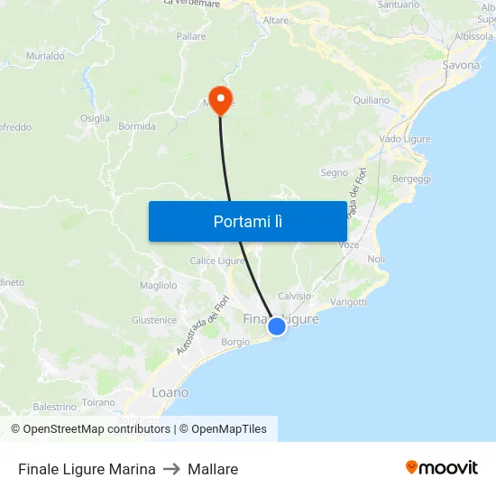 Finale Ligure Marina to Mallare map