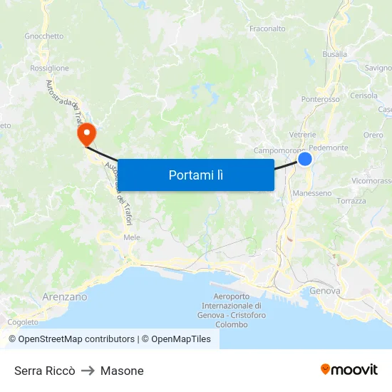 Serra Riccò to Masone map
