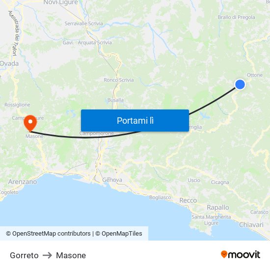 Gorreto to Masone map