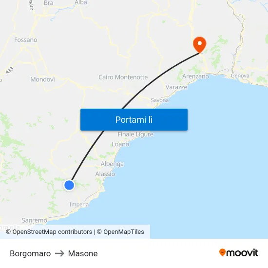 Borgomaro to Masone map