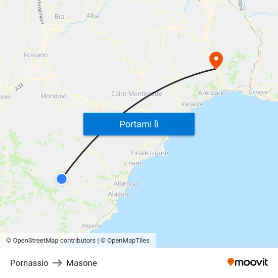 Pornassio to Masone map