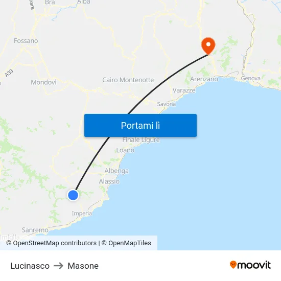 Lucinasco to Masone map