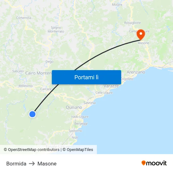 Bormida to Masone map