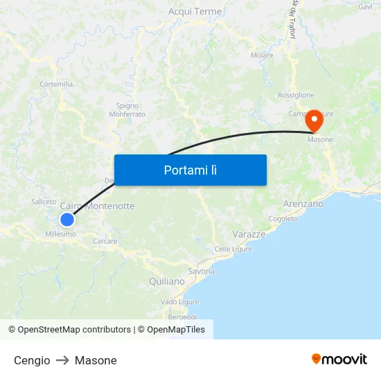 Cengio to Masone map