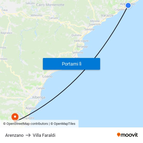 Arenzano to Villa Faraldi map