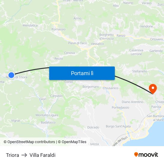 Triora to Villa Faraldi map