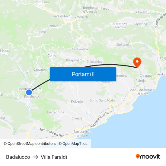 Badalucco to Villa Faraldi map