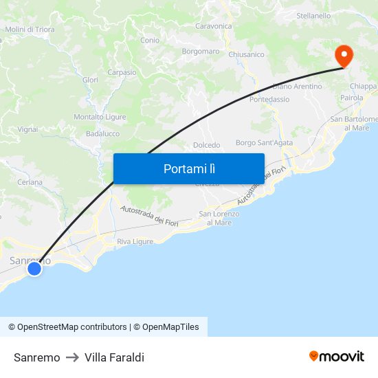 Sanremo to Villa Faraldi map