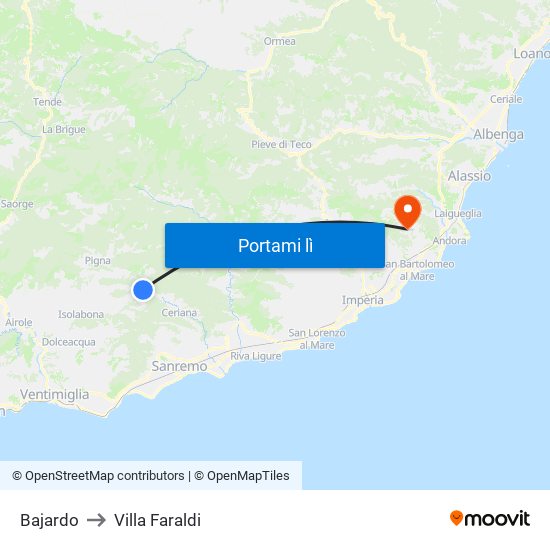 Bajardo to Villa Faraldi map