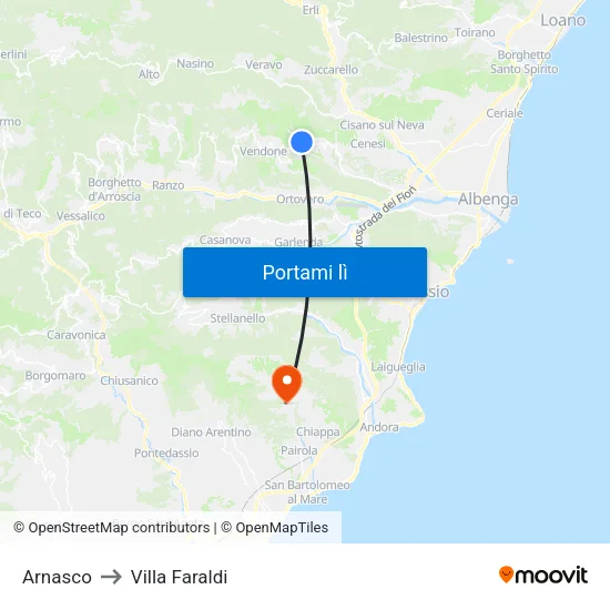 Arnasco to Villa Faraldi map